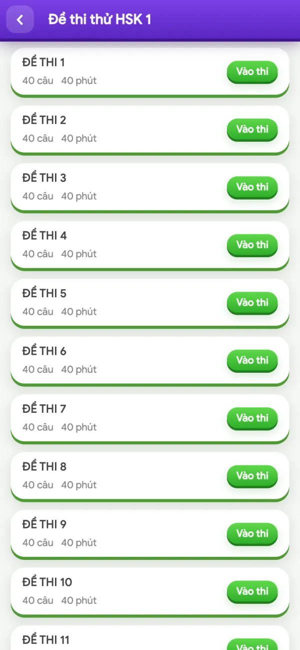 Danh sách đề thi thử HSK 1, mỗi đề 40 câu trong 40 phút